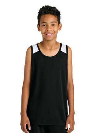 Sport-Tek® Youth Club Track Tank YST446 - Black/ White | Sport-Tek