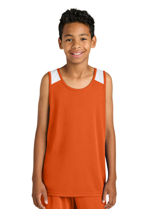 Sport-Tek® Youth Club Track Tank YST446 - Deep Orange/ White | Sport-Tek