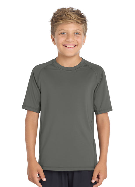 Sport-Tek ® Youth Rashguard Tee. YST470 - Dark Smoke Grey | Sport-Tek