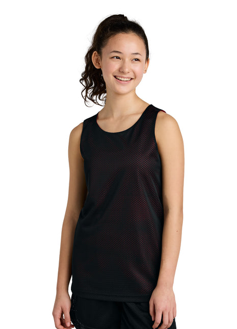 Sport-Tek® Youth PosiCharge® Reversible Mesh Tank YST5000 - Black/ Deep Red | Sport-Tek