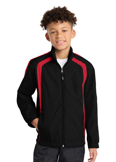 Sport-Tek® Youth Colorblock Raglan Jacket. YST60 - Black/ True Red | Sport-Tek