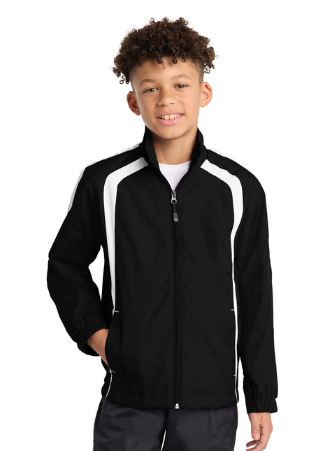 Sport-Tek® Youth Colorblock Raglan Jacket. YST60 - Black/ White | Sport-Tek