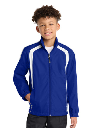 Sport-Tek® Youth Colorblock Raglan Jacket. YST60 - True Royal/ White | Sport-Tek
