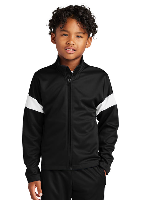 Sport-Tek® Youth Travel Full-Zip Jacket YST800 - Black/ White | Sport-Tek