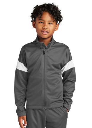 Sport-Tek® Youth Travel Full-Zip Jacket YST800 - Iron Grey/ White | Sport-Tek