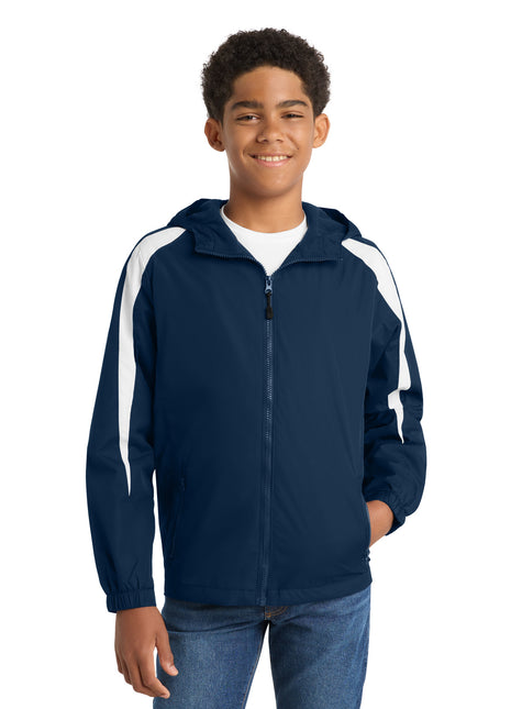 Sport-Tek® Youth Fleece-Lined Colorblock Jacket. YST81 - True Navy/ White | Sport-Tek