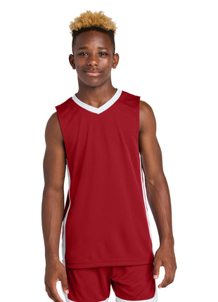 Sport-Tek® Youth Rival Basketball Rev Jersey YST900 - Deep Red/ White | Sport-Tek