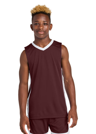 Sport-Tek® Youth Rival Basketball Rev Jersey YST900 - Maroon/ White | Sport-Tek
