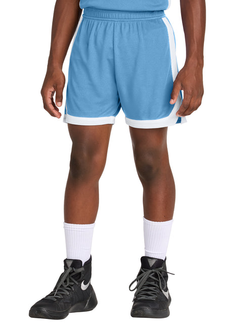 Sport-Tek® Youth Rival Basketball 5" Short YST901 - Carolina Blue/ White | Sport-Tek