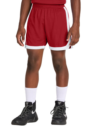 Sport-Tek® Youth Rival Basketball 5" Short YST901 - Deep Red/ White | Sport-Tek