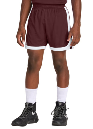 Sport-Tek® Youth Rival Basketball 5" Short YST901 - Maroon/ White | Sport-Tek