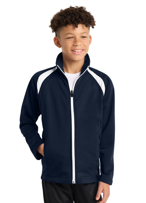 Sport-Tek® Youth Tricot Track Jacket. YST90 - True Navy/ White | Sport-Tek