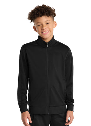 Sport-Tek ® Youth Tricot Sleeve Stripe Track Jacket. YST94 - Black/ Black | Sport-Tek