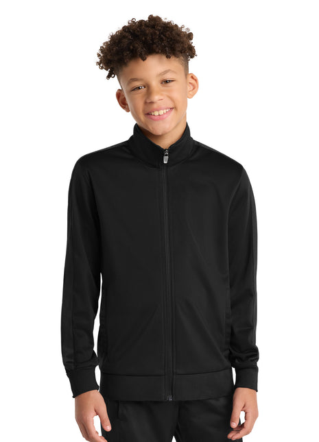 Sport-Tek ® Youth Tricot Sleeve Stripe Track Jacket. YST94 - Black/ Black | Sport-Tek