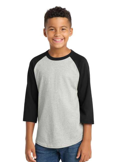 Sport-Tek® Youth Colorblock Raglan Jersey.  YT200 - Heather Grey/ Black | Sport-Tek